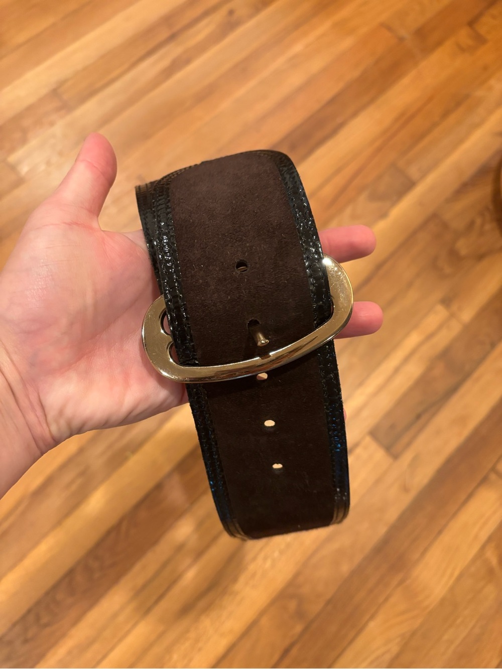 Banana Republic Dark Brown Suede Belt with Gold Buckle